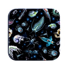 Colorful Abstract Pattern Consisting Glowing Lights Luminescent Images Marine Plankton Dark Backgrou Square Metal Box (black)
