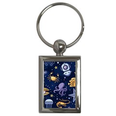 Marine Seamless Pattern Thin Line Memphis Style Key Chain (rectangle) by Ket1n9