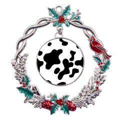 Cow Pattern Metal X mas Wreath Holly Leaf Ornament