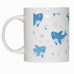 Seamless Pattern With Cute Sharks Hearts White Mug by Ket1n9