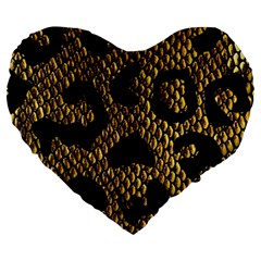Metallic Snake Skin Pattern Large 19  Premium Flano Heart Shape Cushions by Ket1n9