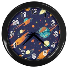 Space Galaxy Planet Universe Stars Night Fantasy Wall Clock (black)