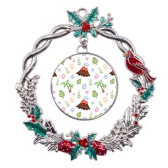 Cute Palm Volcano Seamless Pattern Metal X mas Wreath Holly Leaf Ornament by Ket1n9