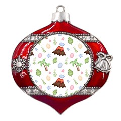 Cute Palm Volcano Seamless Pattern Metal Snowflake And Bell Red Ornament by Ket1n9
