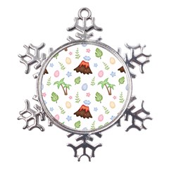 Cute Palm Volcano Seamless Pattern Metal Large Snowflake Ornament