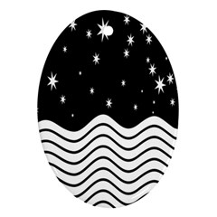 Black And White Waves And Stars Abstract Backdrop Clipart Ornament (oval)