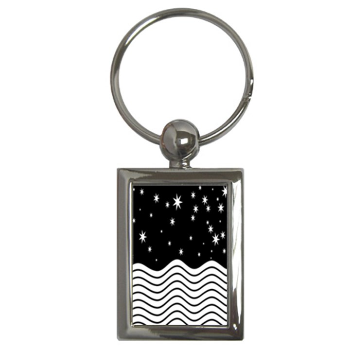 Black And White Waves And Stars Abstract Backdrop Clipart Key Chain (Rectangle)