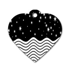 Black And White Waves And Stars Abstract Backdrop Clipart Dog Tag Heart (one Side) by Hannah976