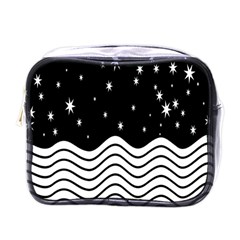 Black And White Waves And Stars Abstract Backdrop Clipart Mini Toiletries Bag (one Side) by Hannah976