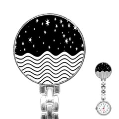 Black And White Waves And Stars Abstract Backdrop Clipart Stainless Steel Nurses Watch by Hannah976