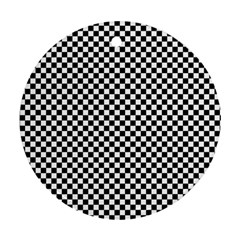 Black And White Checkerboard Background Board Checker Round Ornament (two Sides)