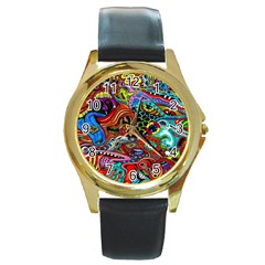 Vector Art Pattern - Round Gold Metal Watch