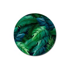 Tropical Green Leaves Background Magnet 3  (round)