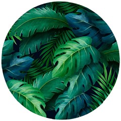 Tropical Green Leaves Background Wooden Puzzle Round by Hannah976