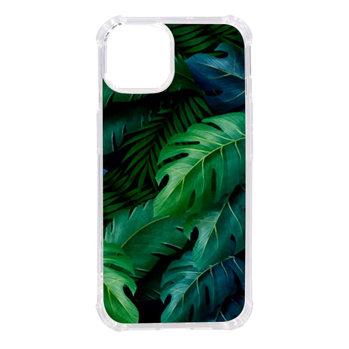 Tropical Green Leaves Background iPhone 14 TPU UV Print Case