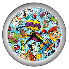 Comic Elements Colorful Seamless Pattern Wall Clock (silver)