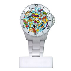 Comic Elements Colorful Seamless Pattern Plastic Nurses Watch by Hannah976