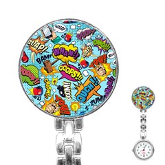 Comic Elements Colorful Seamless Pattern Stainless Steel Nurses Watch by Hannah976