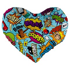 Comic Elements Colorful Seamless Pattern Large 19  Premium Flano Heart Shape Cushions by Hannah976