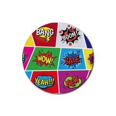 Pop Art Comic Vector Speech Cartoon Bubbles Popart Style With Humor Text Boom Bang Bubbling Expressi Rubber Round Coaster (4 Pack)