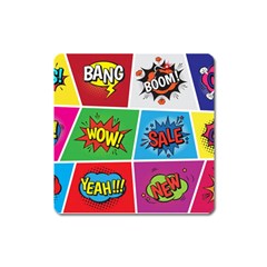 Pop Art Comic Vector Speech Cartoon Bubbles Popart Style With Humor Text Boom Bang Bubbling Expressi Square Magnet