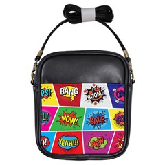 Pop Art Comic Vector Speech Cartoon Bubbles Popart Style With Humor Text Boom Bang Bubbling Expressi Girls Sling Bag by Hannah976