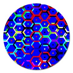 Blue Bee Hive Pattern Magnet 5  (round)