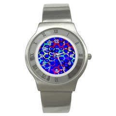 Blue Bee Hive Pattern Stainless Steel Watch