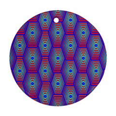 Red Blue Bee Hive Pattern Round Ornament (two Sides)