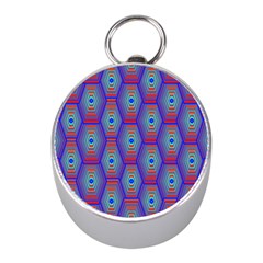 Red Blue Bee Hive Pattern Mini Silver Compasses by Hannah976