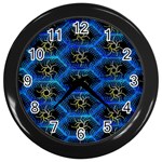 Blue Bee Hive Pattern Wall Clock (Black) Front