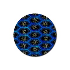 Blue Bee Hive Pattern Rubber Coaster (round)