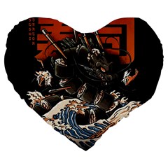 Sushi Dragon Japanese Large 19  Premium Flano Heart Shape Cushions by Bedest