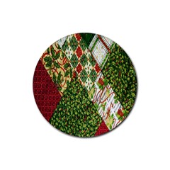 Christmas Quilt Background Rubber Round Coaster (4 Pack) by Ndabl3x