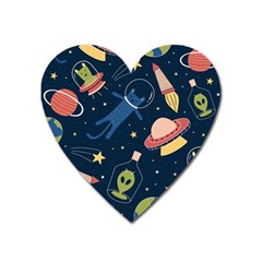 Seamless Pattern With Funny Alien Cat Galaxy Heart Magnet by Ndabl3x