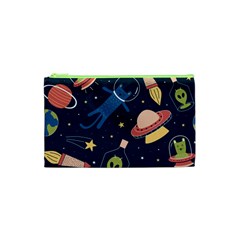 Seamless Pattern With Funny Alien Cat Galaxy Cosmetic Bag (xs) by Ndabl3x