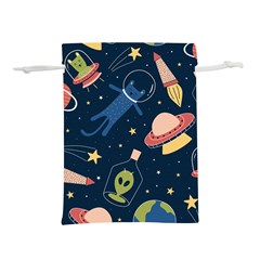 Seamless Pattern With Funny Alien Cat Galaxy Lightweight Drawstring Pouch (l)