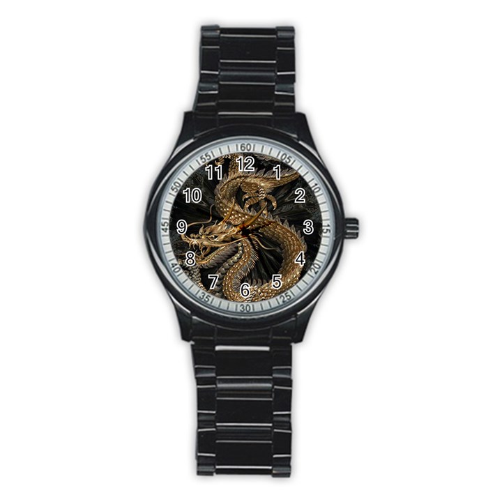 Fantasy Dragon Pentagram Stainless Steel Round Watch