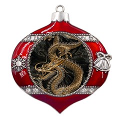 Fantasy Dragon Pentagram Metal Snowflake And Bell Red Ornament by Maspions