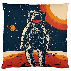 Vintage Retro Space Posters Astronaut Large Premium Plush Fleece Cushion Case (two Sides)