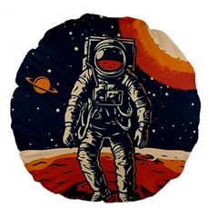 Vintage Retro Space Posters Astronaut Large 18  Premium Flano Round Cushions