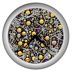 Mental Emojis Emoticons Icons Wall Clock (silver) by Paksenen
