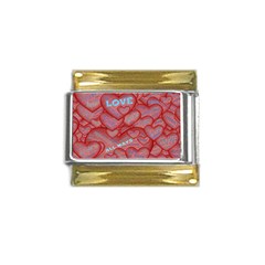 Love Hearts Valentine Red Symbol Gold Trim Italian Charm (9mm) by Paksenen