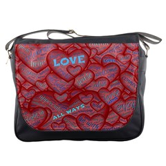 Love Hearts Valentine Red Symbol Messenger Bag by Paksenen