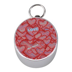 Love Hearts Valentine Red Symbol Mini Silver Compasses by Paksenen