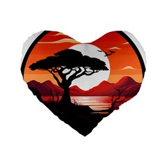 Tree Lake Bird Standard 16  Premium Flano Heart Shape Cushions by Bedest