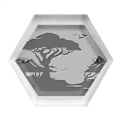 Tree Lake Bird Hexagon Wood Jewelry Box