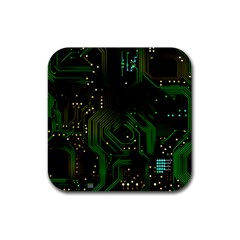 Circuits Circuit Board Green Technology Rubber Coaster (square) by Ndabl3x