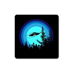 Ufo Alien Night Sky Night Square Magnet by Cendanart