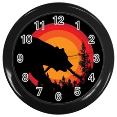 Forest Bear Silhouette Sunset Wall Clock (black) by Cendanart